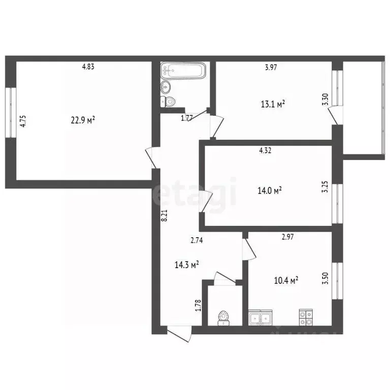 3-к кв. Тюменская область, Тюмень ул. 9 Января, 164к1 (80.0 м) - Фото 1