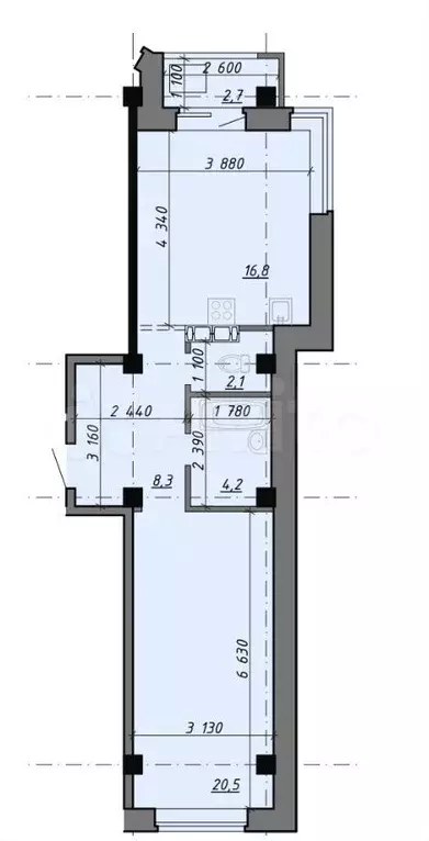 1-к. квартира, 51,4 м, 8/8 эт. - Фото 0