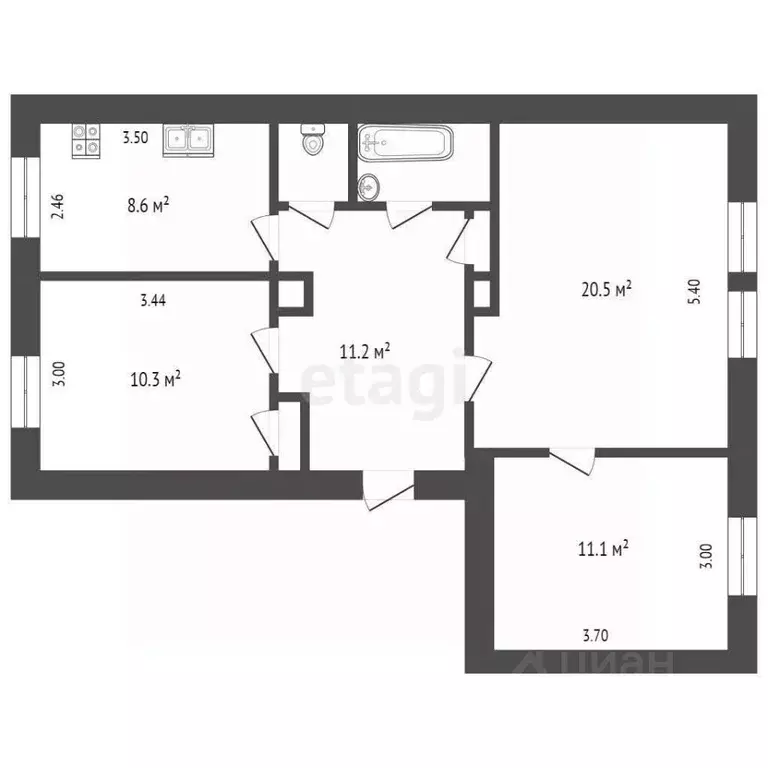 3-к кв. Вологодская область, Вологда ул. Герцена, 118 (65.8 м) - Фото 2