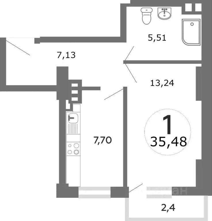 1-к кв. Ростовская область, Ростов-на-Дону ул. Мечникова, 37 (37.0 м) - Фото 2