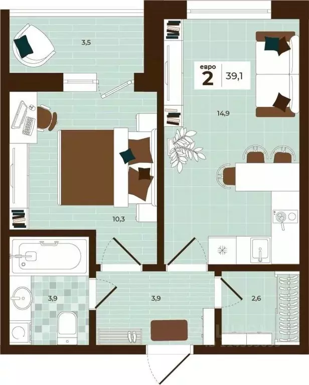 2-к кв. Тульская область, Тула ул. Академика Насоновой, 3 (39.1 м) - Фото 1