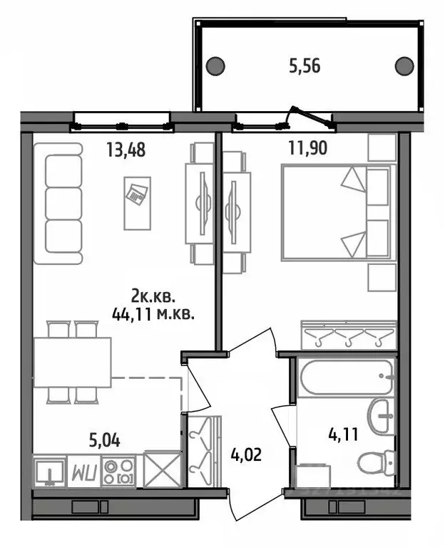 1-к кв. Карелия, Петрозаводск ул. Тапиола, 1 (44.2 м) - Фото 1