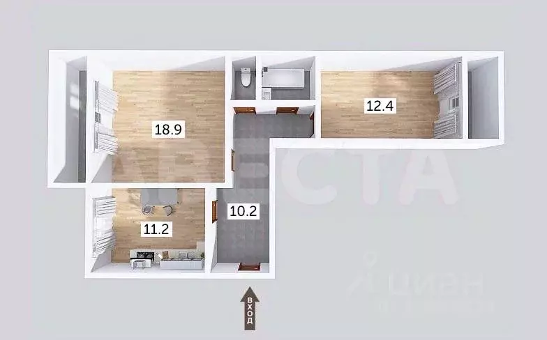 2-к кв. Омская область, Омск ул. Крупской, 8 (56.6 м) - Фото 1