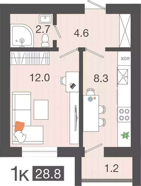 1-к кв. Калининградская область, Гурьевский муниципальный округ, пос. ... - Фото 1