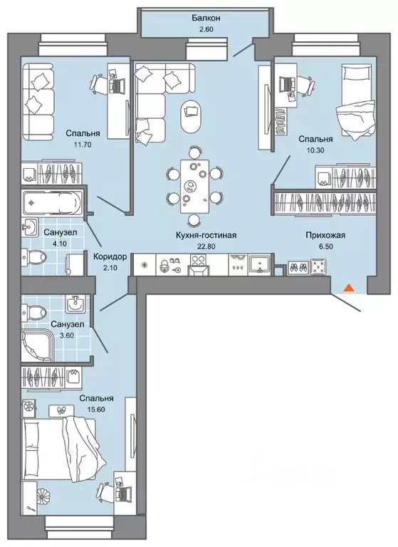 3-к кв. Пермский край, Пермь ул. Дзержинского, 31Б (78.0 м) - Фото 2