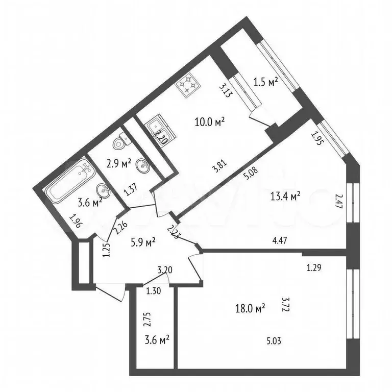 2-к. квартира, 60 м, 4/13 эт. - Фото 0