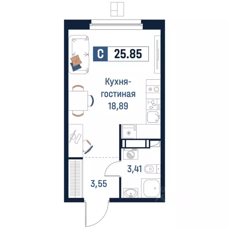 Студия Ленинградская область, Мурино Всеволожский район,  (25.85 м) - Фото 0