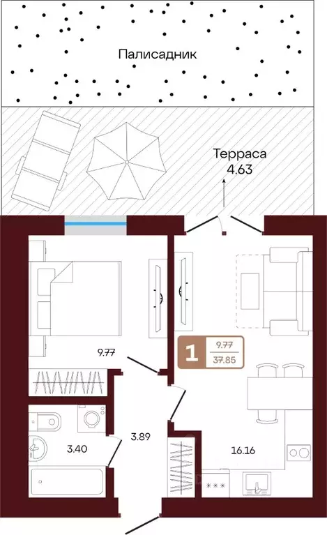1-к кв. Башкортостан, Иглинский район, с. Акбердино  (37.85 м) - Фото 1