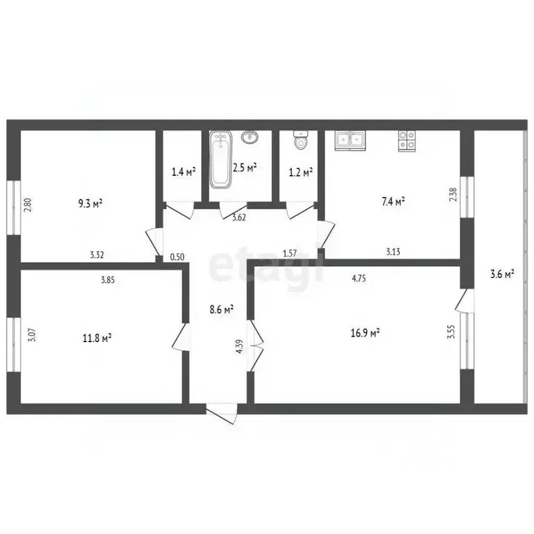 3-к кв. Башкортостан, Стерлитамак ул. Гоголя, 129 (62.7 м) - Фото 2