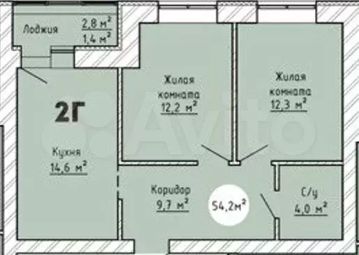 2-к. квартира, 54,2м, 9/9эт. - Фото 0