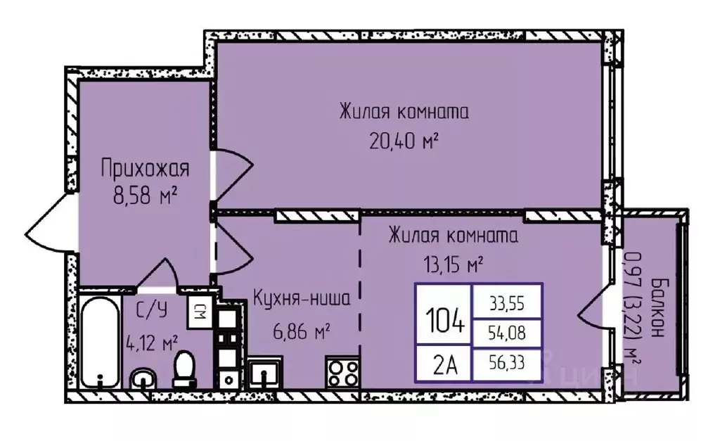 2-к кв. Удмуртия, Ижевск ул. Героя России Ильфата Закирова, 20А (56.33 ... - Фото 0
