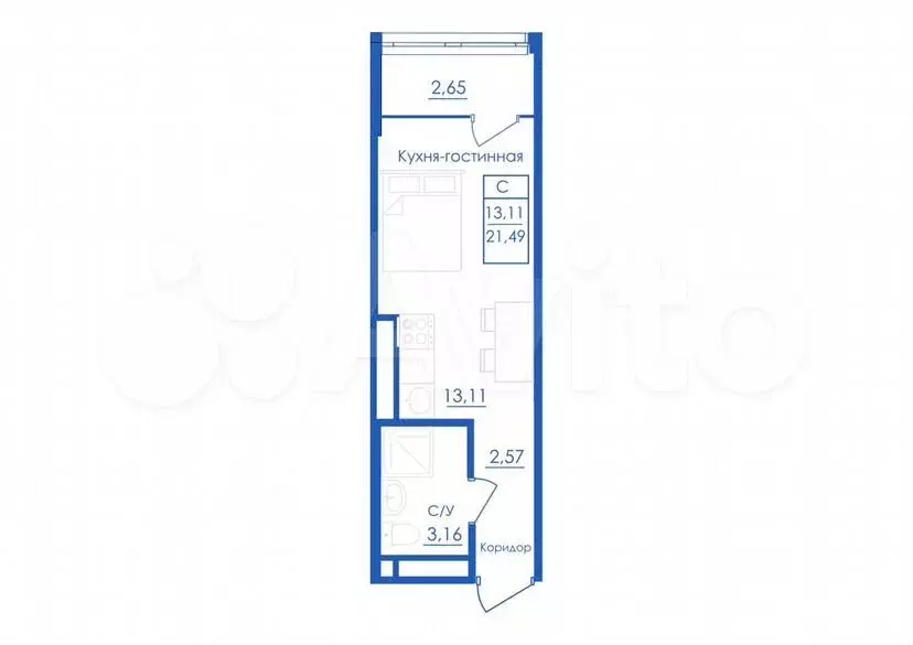 Квартира-студия, 21,5м, 16/25эт. - Фото 1