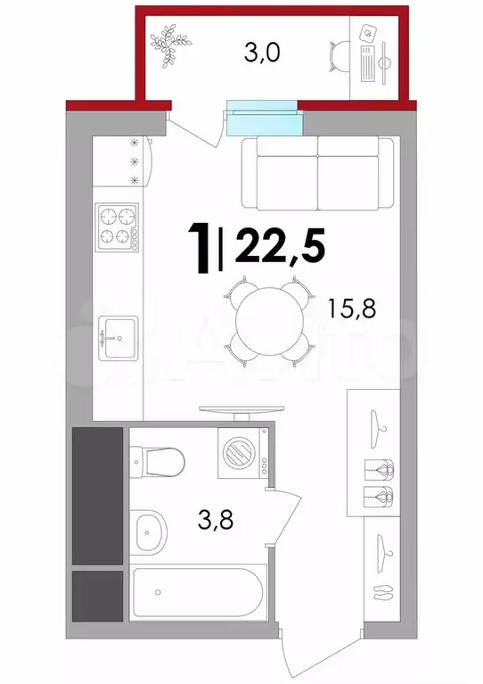 Квартира-студия, 22,6 м, 5/18 эт. - Фото 0