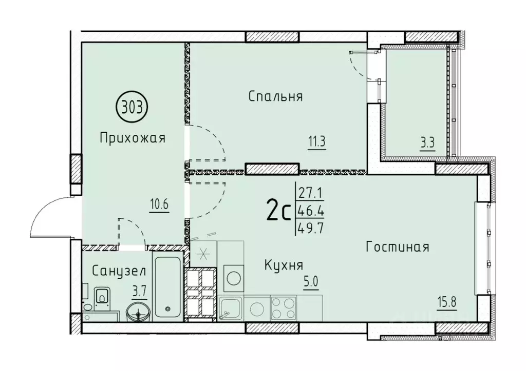 2-к кв. саратовская область, энгельс энгельс-9 мкр, (49.7 м) - Фото 0