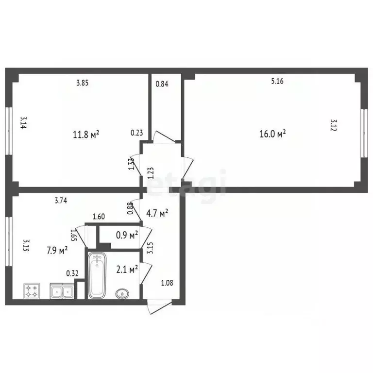 2-к кв. Санкт-Петербург ул. Новоселов, 1 (44.9 м) - Фото 2