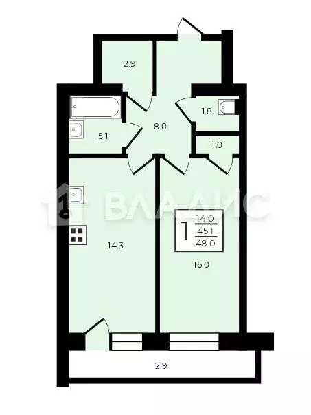 1-комнатная квартира: Вологда, Евковская улица, 7 (48 м) - Фото 1