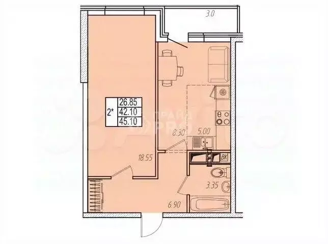 1-к кв. Краснодарский край, Анапа ул. Омелькова, 93 (45.6 м) - Фото 1