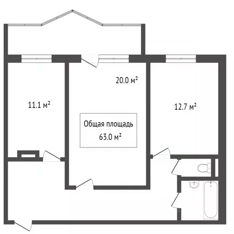 2-к кв. Томская область, Томск ул. Нефтяная, 9 (60.6 м) - Фото 2