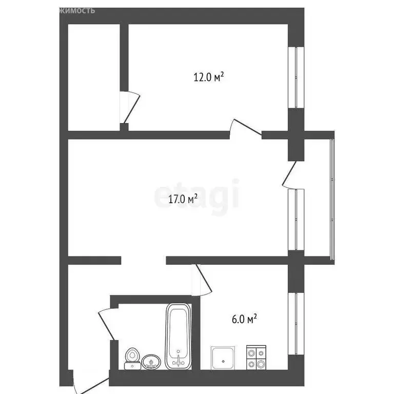 2-комнатная квартира: Ярославль, улица Чкалова, 55 (41.6 м) - Фото 1