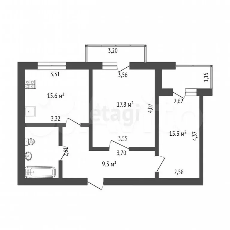 2-к. квартира, 64 м, 4/9 эт. - Фото 0