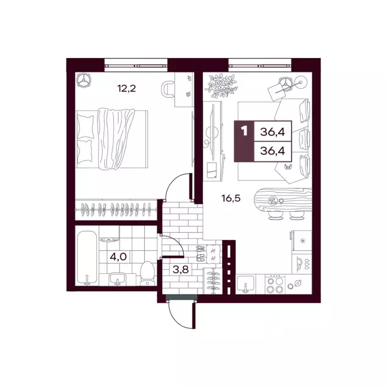 1-к кв. Тюменская область, Тюменский муниципальный округ, д. Дударева ... - Фото 1