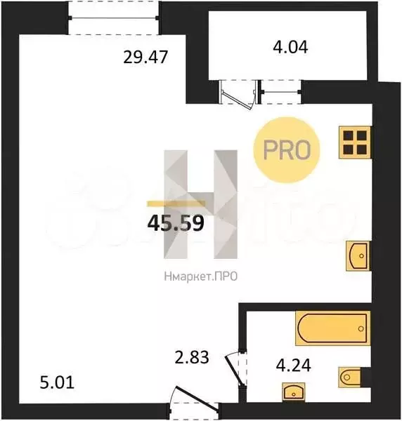 1-к. квартира, 45,6м, 19/23эт. - Фото 1