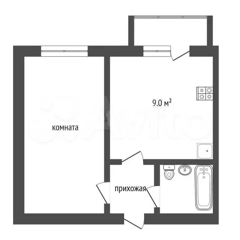 1-к. квартира, 38,9 м, 6/6 эт. - Фото 0