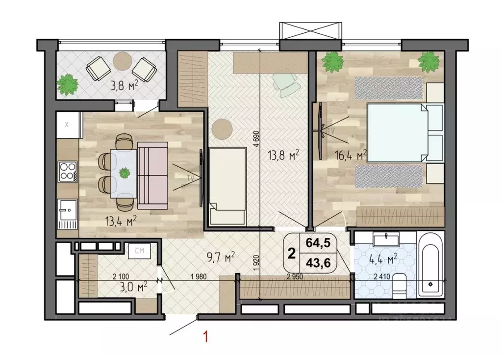 2-к кв. москва новочеремушкинская ул, 27 (63.0 м) - Фото 1