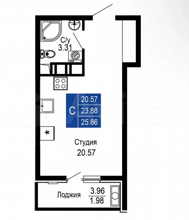 Квартира-студия, 25,9 м, 5/14 эт. - Фото 0