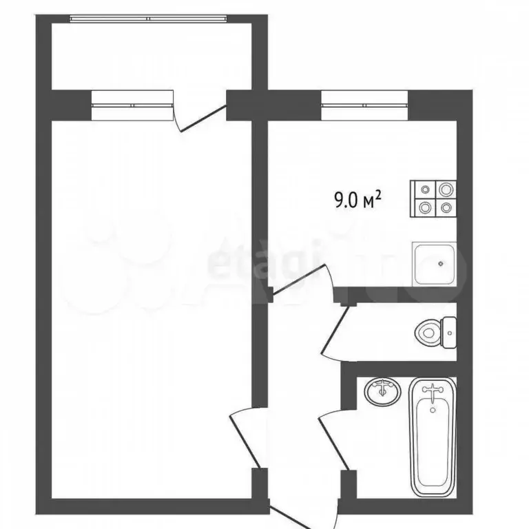 1-к. квартира, 34 м, 7/9 эт. - Фото 0