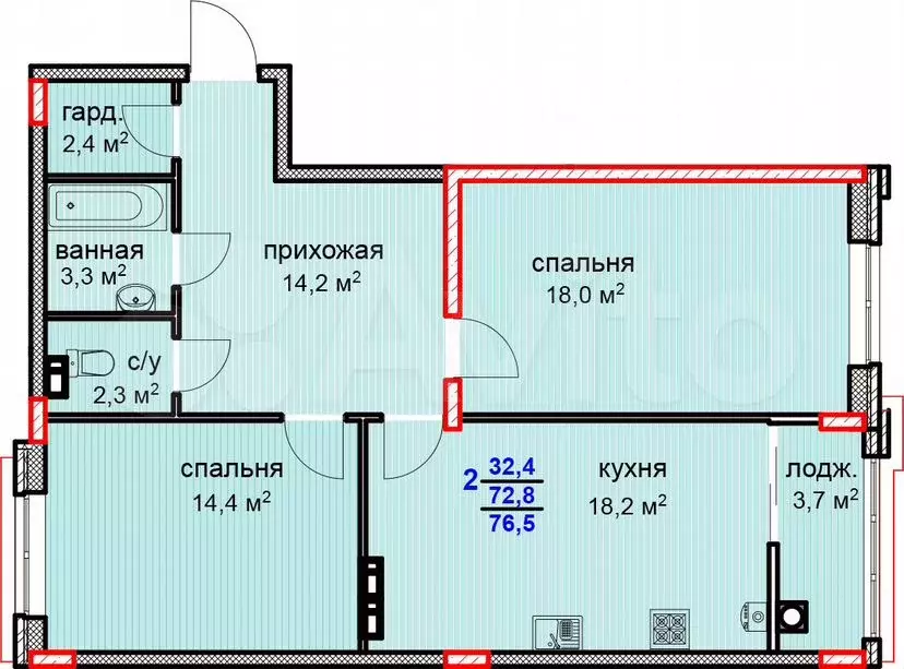 2-к. квартира, 76,5 м, 10/10 эт. - Фото 1