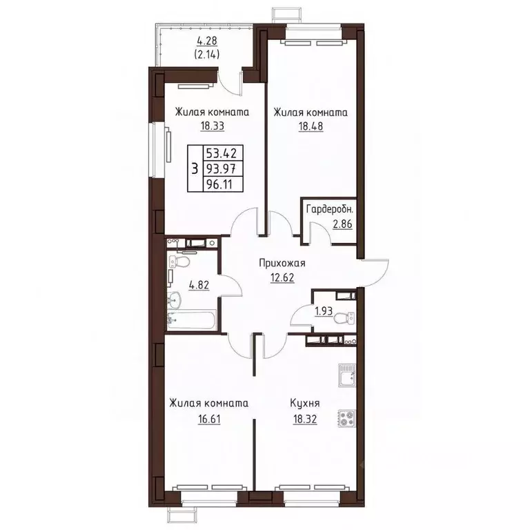 3-к кв. Орловская область, Орел ул. Левый Берег реки Оки, 21к1 (96.11 ... - Фото 1