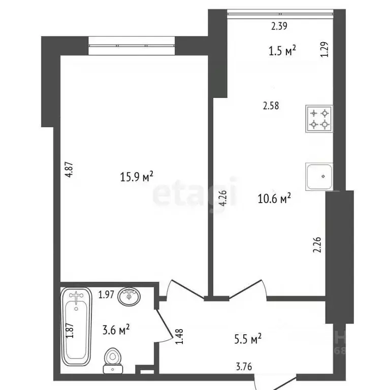 1-к кв. Калининградская область, Калининград Советский просп., 236 ... - Фото 2
