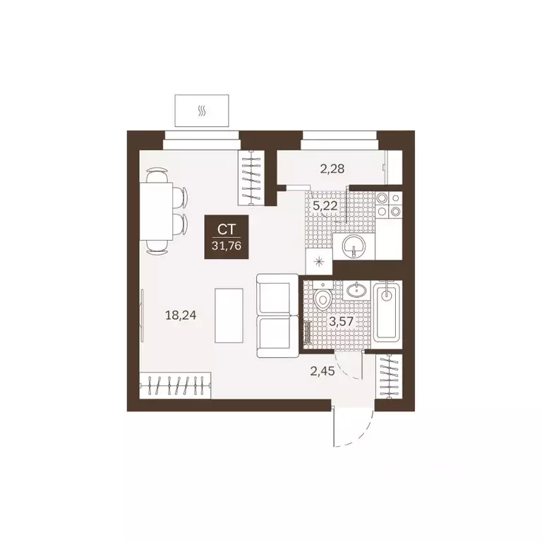 Студия Пензенская область, Пенза Династия жилой комплекс (31.76 м) - Фото 1