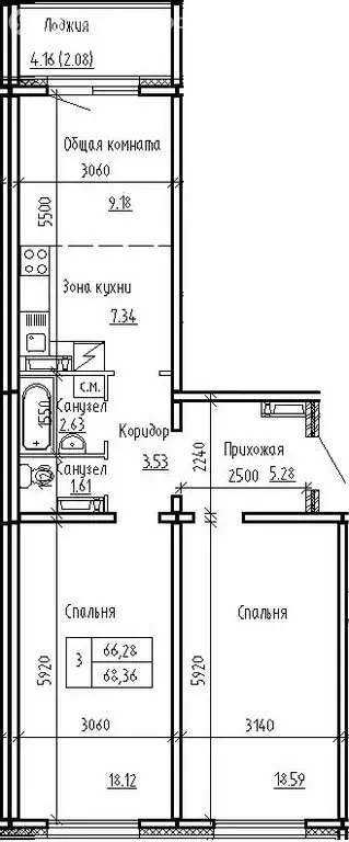 2-комнатная квартира: посёлок Элитный, Венская улица, 12 (66.28 м) - Фото 0