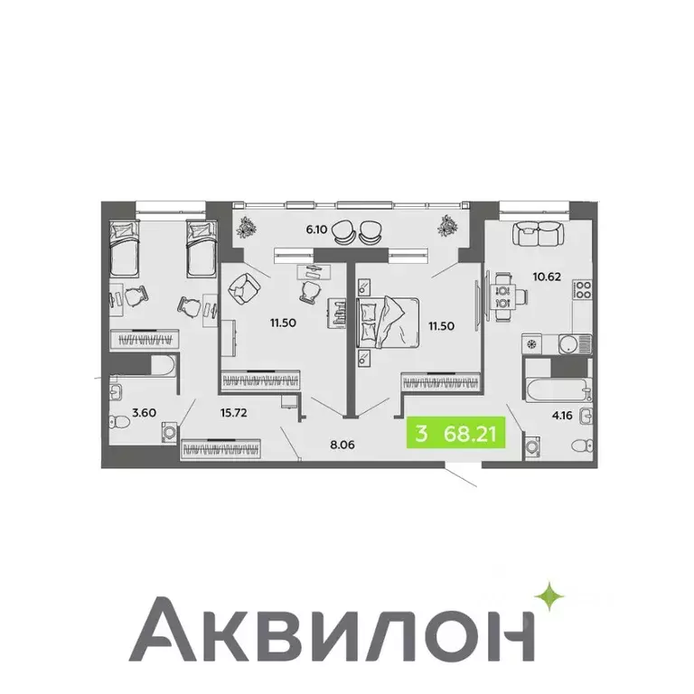 3-к кв. Архангельская область, Архангельск проезд Приорова, 4с1 (68.21 ... - Фото 0