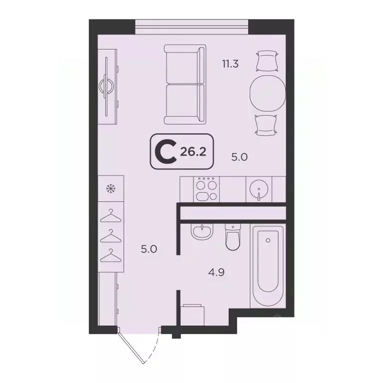 Студия Тюменская область, Тюмень  (26.2 м) - Фото 0