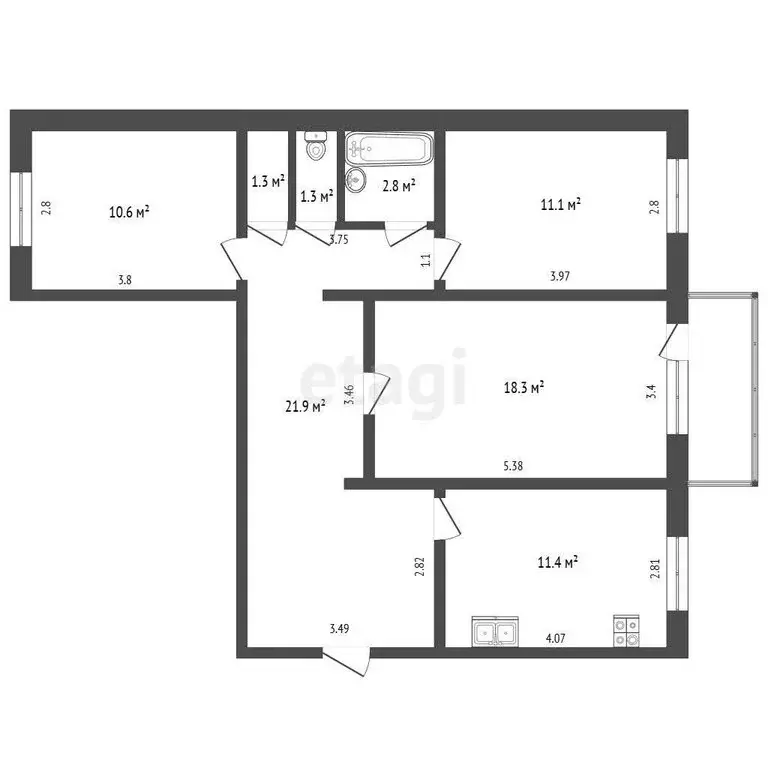 3-комнатная квартира: Покровск, Таёжная улица, 3 (78.7 м) - Фото 1