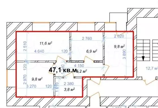 3-к. квартира, 47,1 м, 5/5 эт. - Фото 0