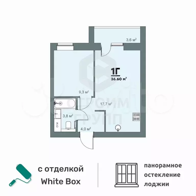 1-к. квартира, 36,6 м, 5/9 эт. - Фото 0