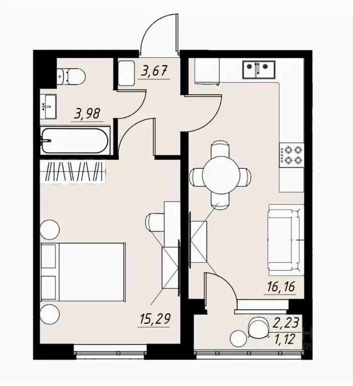 1-к кв. Тамбовская область, Тамбов ул. Имени Павла Строганова, 11Д ... - Фото 2
