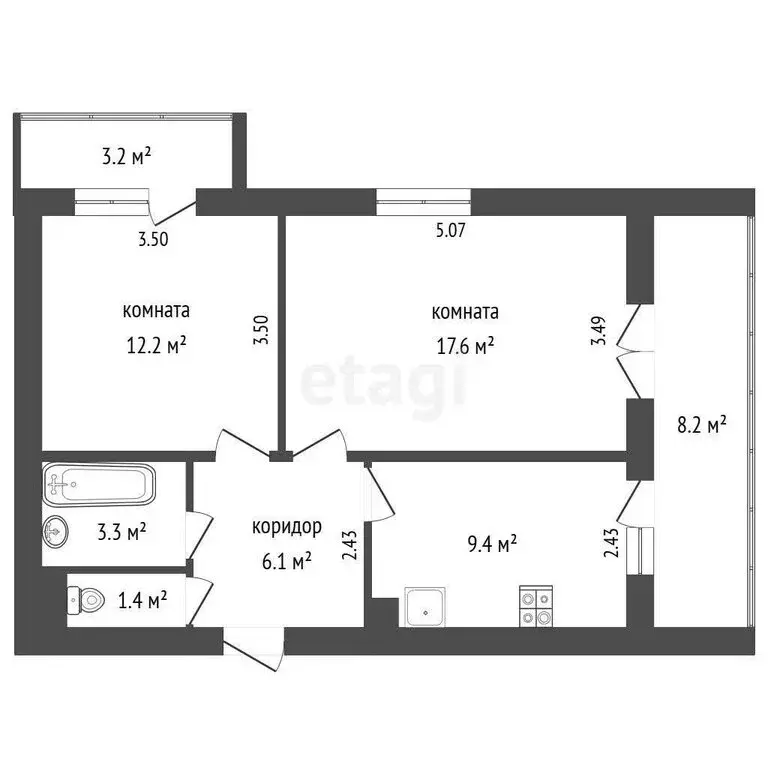 2-комнатная квартира: Алупка, улица И. Левитана, 7 (50 м) - Фото 1
