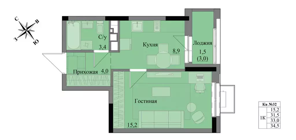 1-комнатная квартира: Ижевск, жилой комплекс Краски Леса (33 м) - Фото 0