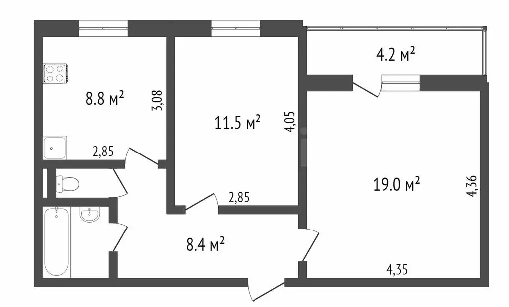 2-комнатная квартира: Тобольск, 10-й микрорайон, 39 (51.1 м) - Фото 0