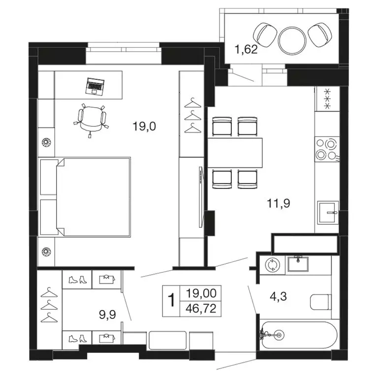 1-комнатная квартира: Апрелевка, жилой комплекс Времена Года, к2 (46.7 ... - Фото 1