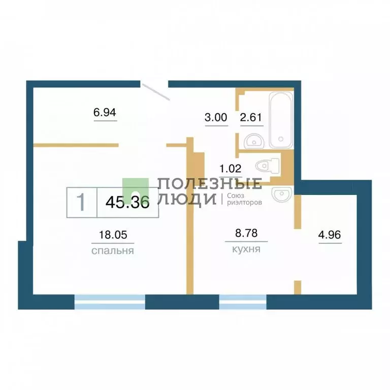1-комнатная квартира: Красноярск, улица Светлова, 42 (45.36 м) - Фото 1