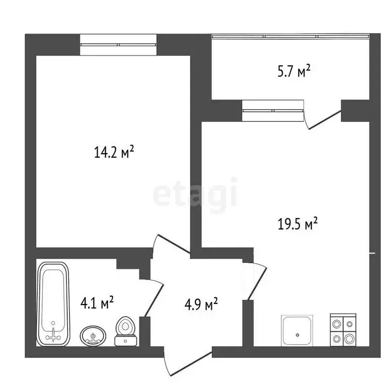 1-комнатная квартира: Тюмень, улица Федюнинского, 30к2 (43.2 м) - Фото 1