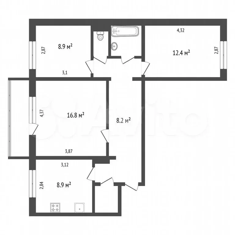 3-к. квартира, 70 м, 2/10 эт. - Фото 1