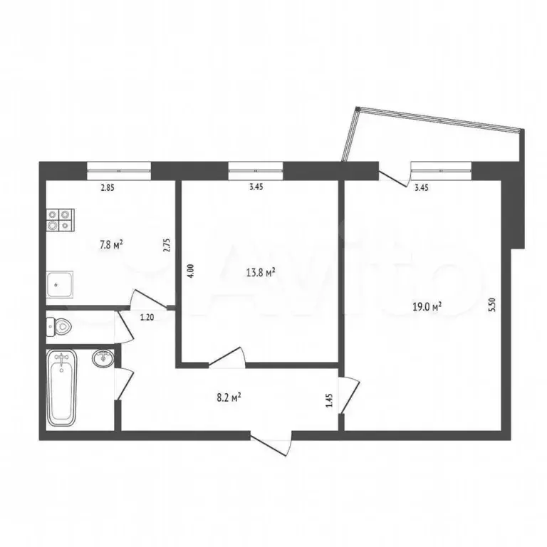 2-к. квартира, 52,4 м, 4/9 эт. - Фото 0