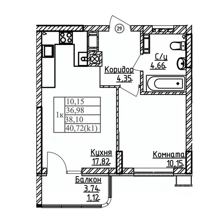 1-к кв. Калининградская область, Калининград ул. Дубовая Аллея (38.1 ... - Фото 1